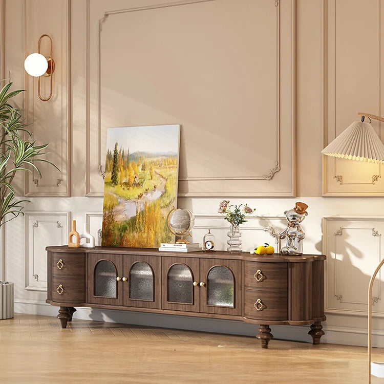 Elegant Solid Wood TV Stand with Glass Doors - Modern Multi-Layer Design for Stylish Living Rooms halmh-5302