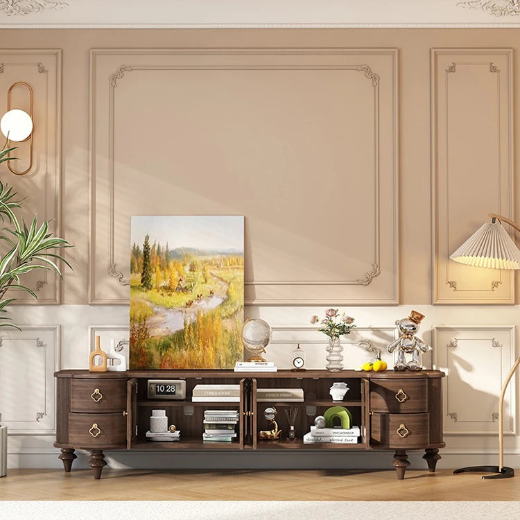 Elegant Solid Wood TV Stand with Glass Doors - Modern Multi-Layer Design for Stylish Living Rooms halmh-5302