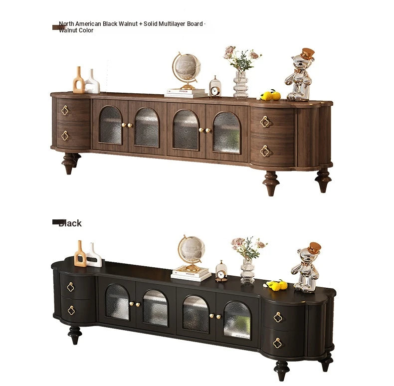 Elegant Solid Wood TV Stand with Glass Doors - Modern Multi-Layer Design for Stylish Living Rooms halmh-5302