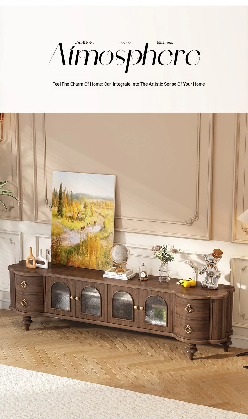 Elegant Solid Wood TV Stand with Glass Doors - Modern Multi-Layer Design for Stylish Living Rooms halmh-5302