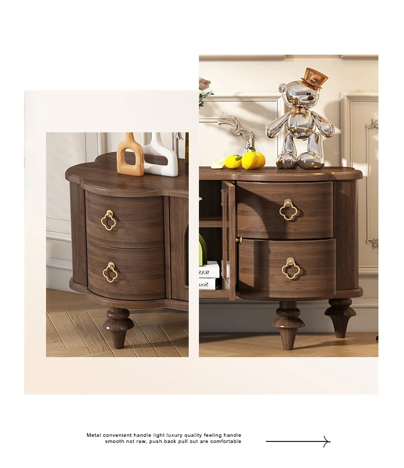 Elegant Solid Wood TV Stand with Glass Doors - Modern Multi-Layer Design for Stylish Living Rooms halmh-5302