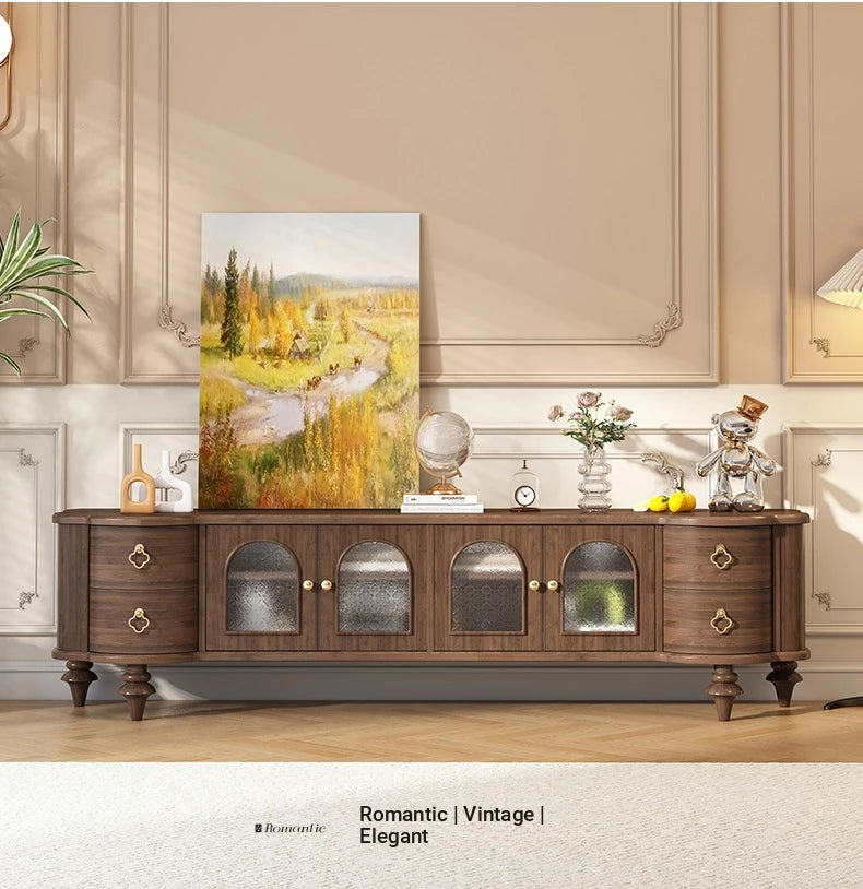 Elegant Solid Wood TV Stand with Glass Doors - Modern Multi-Layer Design for Stylish Living Rooms halmh-5302