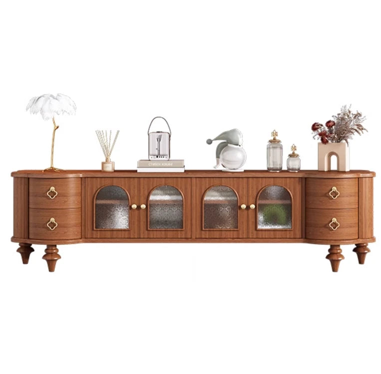 Elegant Solid Wood TV Stand with Glass Doors - Modern Multi-Layer Design for Stylish Living Rooms halmh-5302