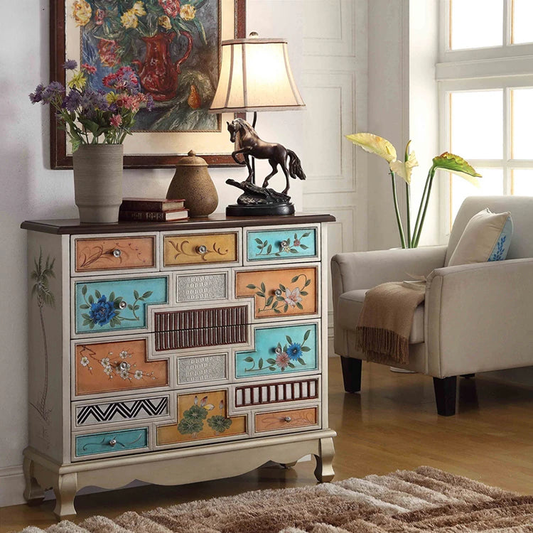 Stylish Oak Cabinet with Colorful Drawers for Living Room Storage Solutions halmh-5303