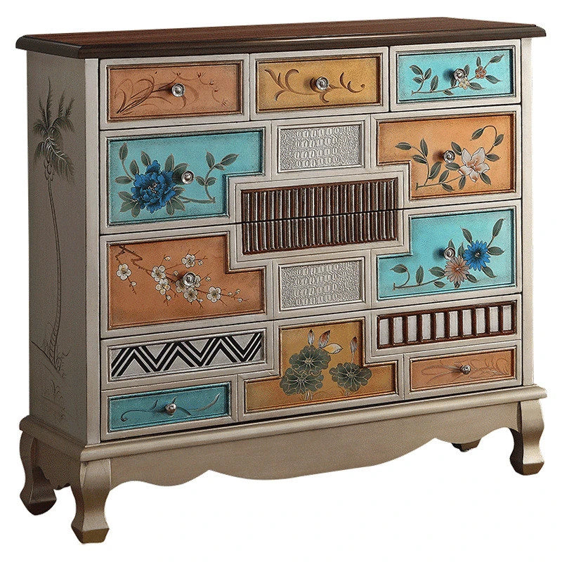 Stylish Oak Cabinet with Colorful Drawers for Living Room Storage Solutions halmh-5303
