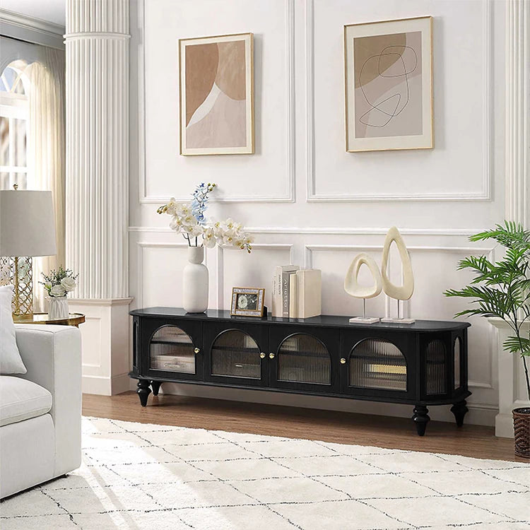 Solid Wood TV Stand with Multi-Layer Board and Glass Doors - Elegant Storage Solution for Living Room Décor halmh-5305