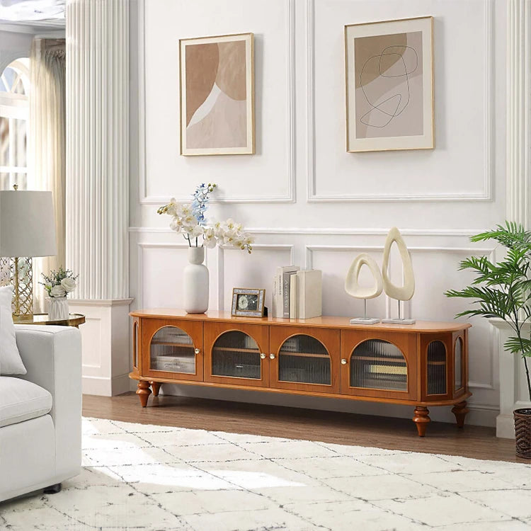 Solid Wood TV Stand with Multi-Layer Board and Glass Doors - Elegant Storage Solution for Living Room Décor halmh-5305