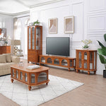 Solid Wood TV Stand with Multi-Layer Board and Glass Doors - Elegant Storage Solution for Living Room Décor halmh-5305