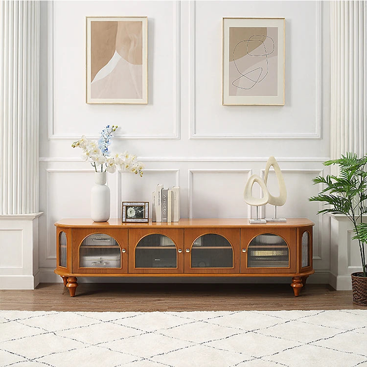 Solid Wood TV Stand with Multi-Layer Board and Glass Doors - Elegant Storage Solution for Living Room Décor halmh-5305