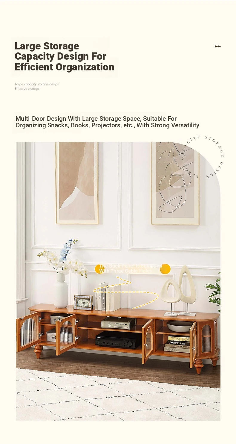 Solid Wood TV Stand with Multi-Layer Board and Glass Doors - Elegant Storage Solution for Living Room Décor halmh-5305