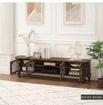 Solid Wood TV Stand with Multi-Layer Board and Glass Doors - Elegant Storage Solution for Living Room Décor halmh-5305