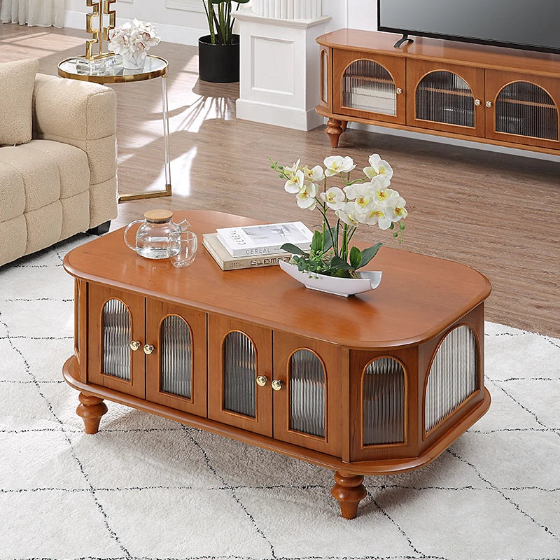 Elegant Solid Wood Coffee Table with Multi-Layer Board and Glass Design – Stylish Living Room Furniture Solution halmh-5308