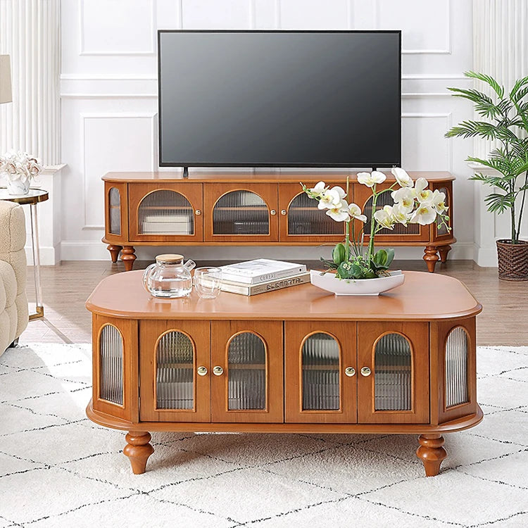 Elegant Solid Wood Coffee Table with Multi-Layer Board and Glass Design – Stylish Living Room Furniture Solution halmh-5308