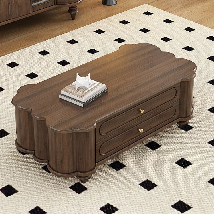 Stylish Black Walnut Wood Coffee Table with Elegant Design and Storage Drawers halmh-5310