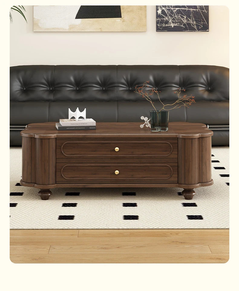 Stylish Black Walnut Wood Coffee Table with Elegant Design and Storage Drawers halmh-5310