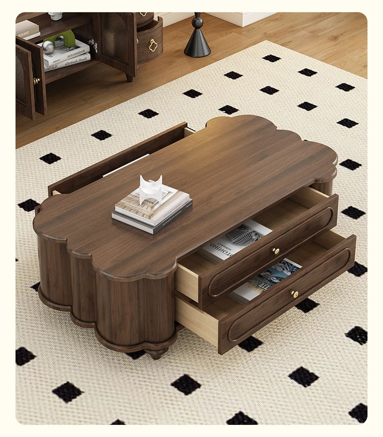 Stylish Black Walnut Wood Coffee Table with Elegant Design and Storage Drawers halmh-5310