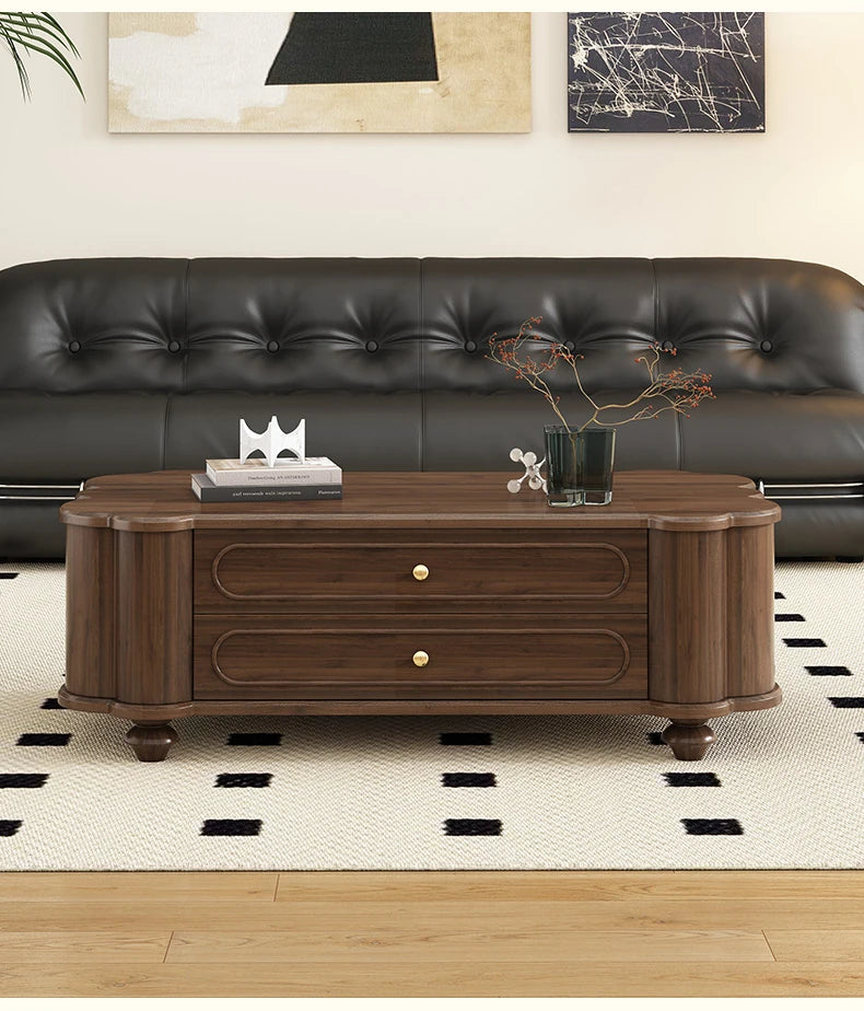 Stylish Black Walnut Wood Coffee Table with Elegant Design and Storage Drawers halmh-5310
