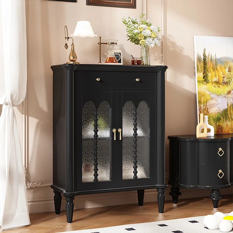 Elegant Solid Wood Cabinet with Glass Doors - Multi-Layer Storage Solution for Home Décor halmh-5311