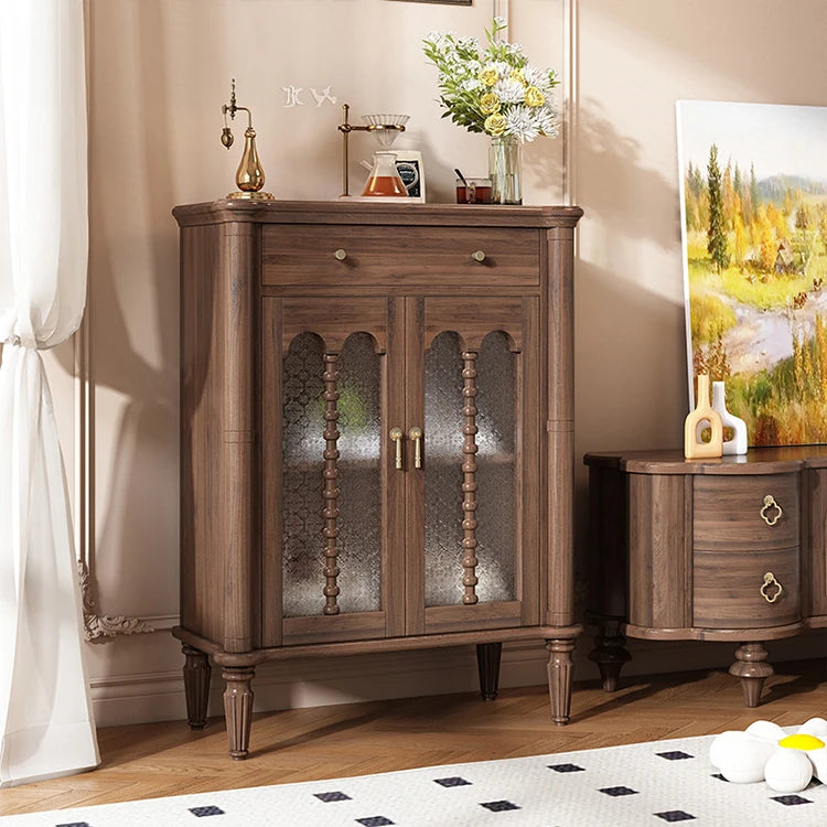 Elegant Solid Wood Cabinet with Glass Doors - Multi-Layer Storage Solution for Home Décor halmh-5311