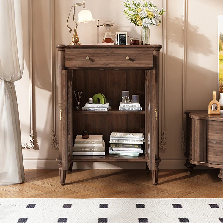 Elegant Solid Wood Cabinet with Glass Doors - Multi-Layer Storage Solution for Home Décor halmh-5311