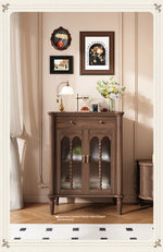 Elegant Solid Wood Cabinet with Glass Doors - Multi-Layer Storage Solution for Home Décor halmh-5311