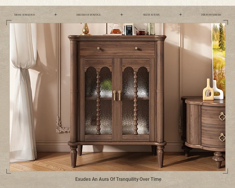 Elegant Solid Wood Cabinet with Glass Doors - Multi-Layer Storage Solution for Home Décor halmh-5311