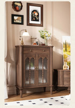 Elegant Solid Wood Cabinet with Glass Doors - Multi-Layer Storage Solution for Home Décor halmh-5311