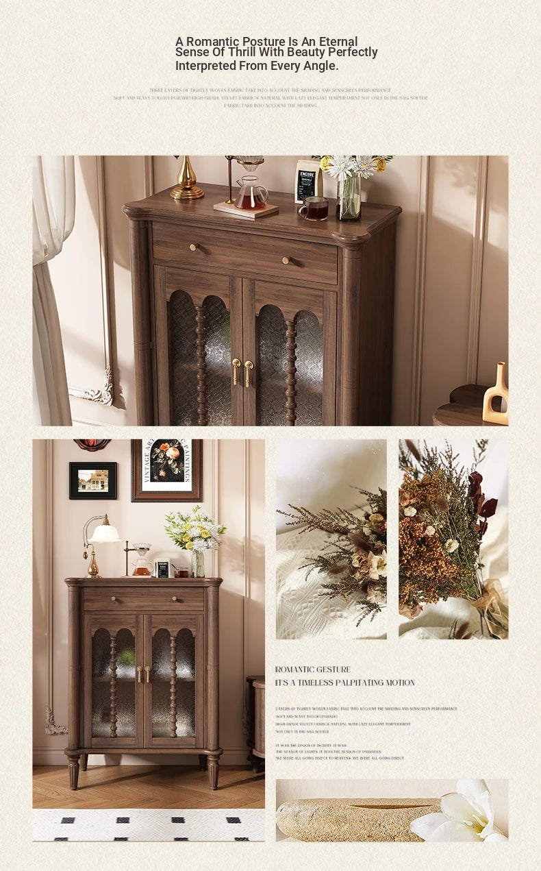 Elegant Solid Wood Cabinet with Glass Doors - Multi-Layer Storage Solution for Home Décor halmh-5311