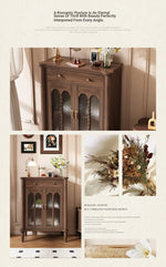 Elegant Solid Wood Cabinet with Glass Doors - Multi-Layer Storage Solution for Home Décor halmh-5311