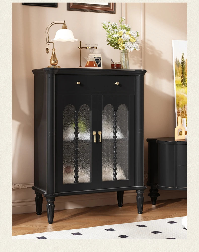 Elegant Solid Wood Cabinet with Glass Doors - Multi-Layer Storage Solution for Home Décor halmh-5311