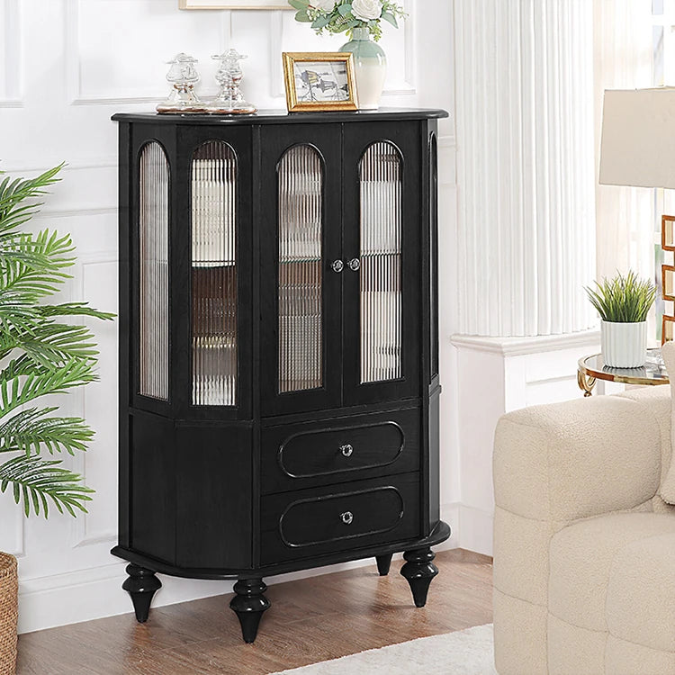 Elegant Solid Wood Cabinet with Glass Doors and Multi-Layer Design - Perfect Storage Solution for Living Room halmh-5312