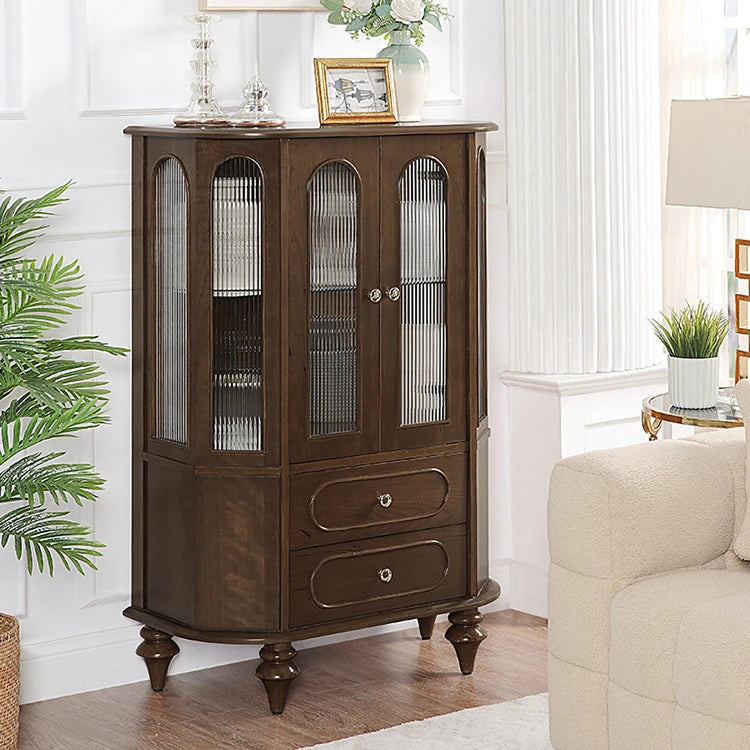 Elegant Solid Wood Cabinet with Glass Doors and Multi-Layer Design - Perfect Storage Solution for Living Room halmh-5312