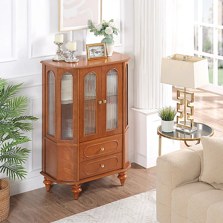 Elegant Solid Wood Cabinet with Glass Doors and Multi-Layer Design - Perfect Storage Solution for Living Room halmh-5312