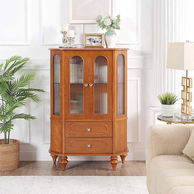 Elegant Solid Wood Cabinet with Glass Doors and Multi-Layer Design - Perfect Storage Solution for Living Room halmh-5312