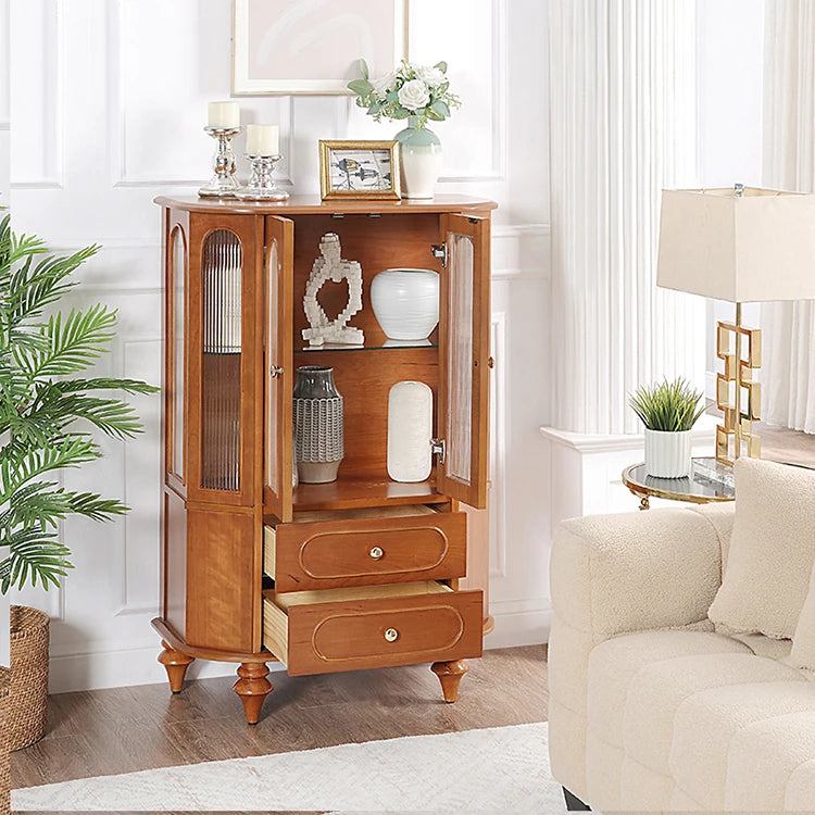 Elegant Solid Wood Cabinet with Glass Doors and Multi-Layer Design - Perfect Storage Solution for Living Room halmh-5312