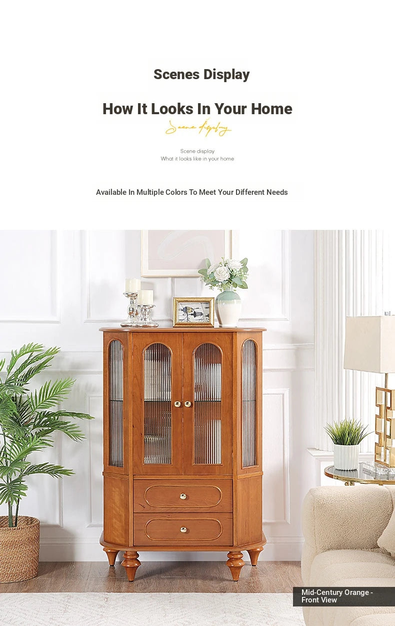 Elegant Solid Wood Cabinet with Glass Doors and Multi-Layer Design - Perfect Storage Solution for Living Room halmh-5312