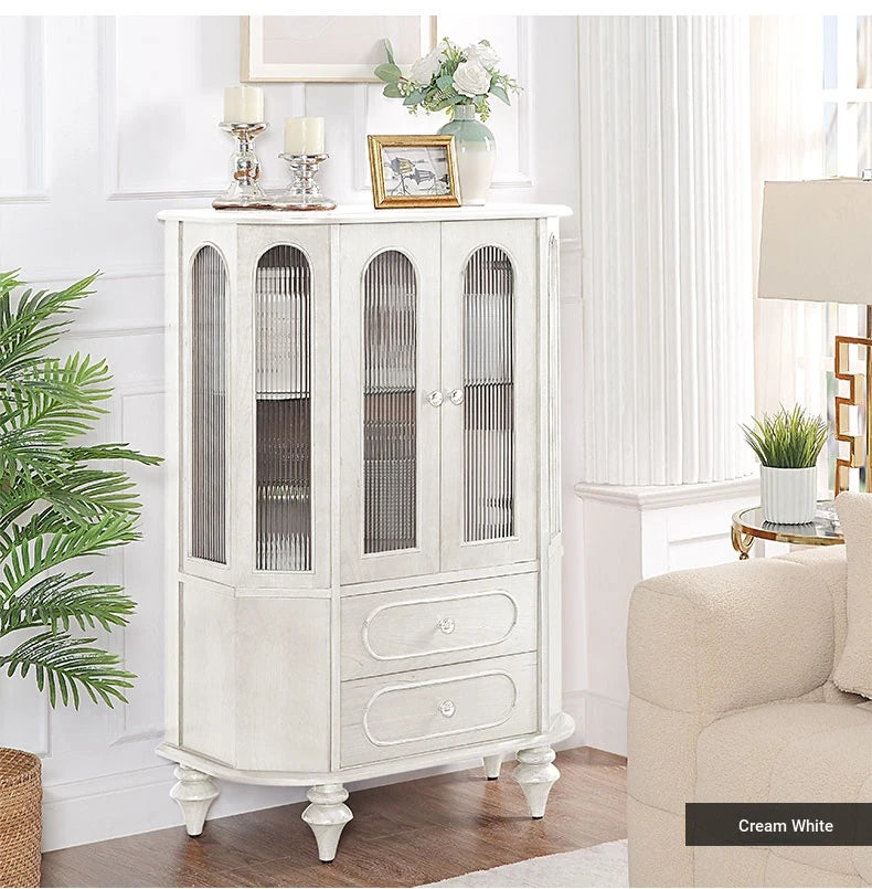 Elegant Solid Wood Cabinet with Glass Doors and Multi-Layer Design - Perfect Storage Solution for Living Room halmh-5312