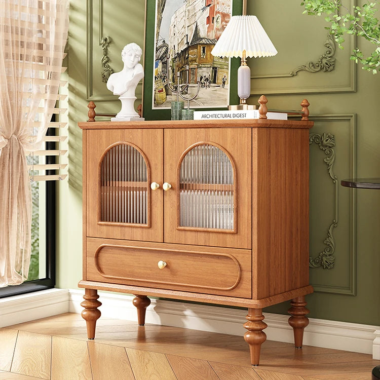 Elegant Solid Wood Sideboard with Multi-layer Glass Design - Perfect for Stylish Storage Solutions halmh-5313