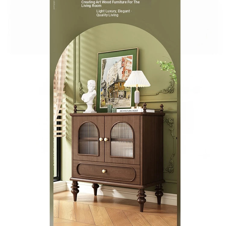 Elegant Solid Wood Sideboard with Multi-layer Glass Design - Perfect for Stylish Storage Solutions halmh-5313