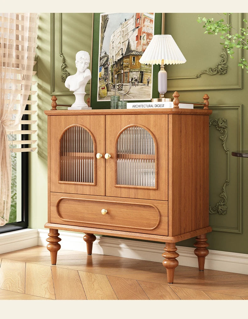Elegant Solid Wood Sideboard with Multi-layer Glass Design - Perfect for Stylish Storage Solutions halmh-5313