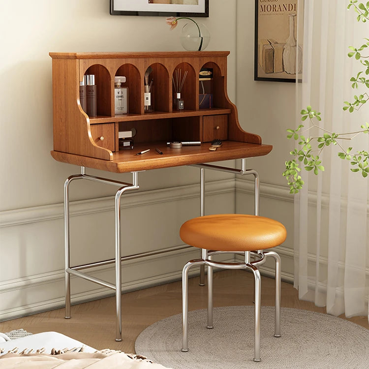Elegant Solid Wood Makeup Vanity with Stainless Steel Legs – Chic Dressing Table for a Stylish Bedroom Setup halmh-5316