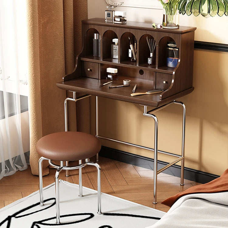 Elegant Solid Wood Makeup Vanity with Stainless Steel Legs – Chic Dressing Table for a Stylish Bedroom Setup halmh-5316