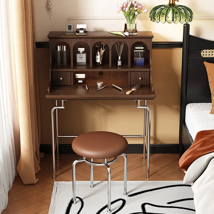 Elegant Solid Wood Makeup Vanity with Stainless Steel Legs – Chic Dressing Table for a Stylish Bedroom Setup halmh-5316