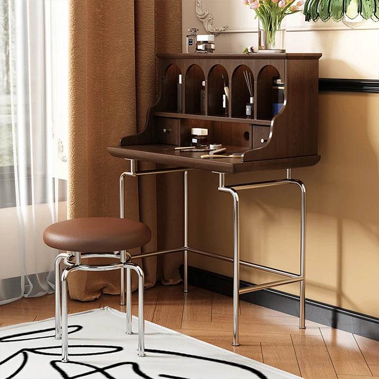 Elegant Solid Wood Makeup Vanity with Stainless Steel Legs – Chic Dressing Table for a Stylish Bedroom Setup halmh-5316
