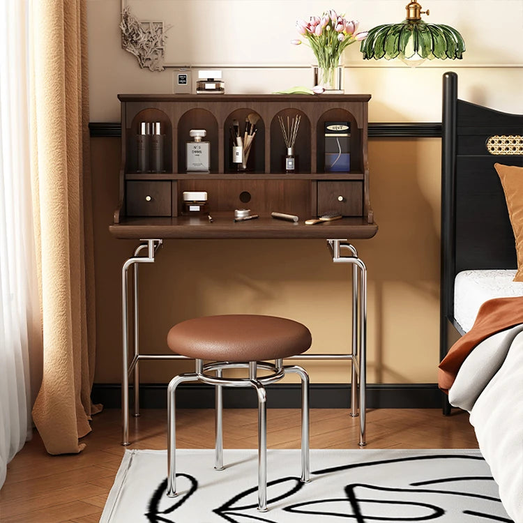 Elegant Solid Wood Makeup Vanity with Stainless Steel Legs – Chic Dressing Table for a Stylish Bedroom Setup halmh-5316