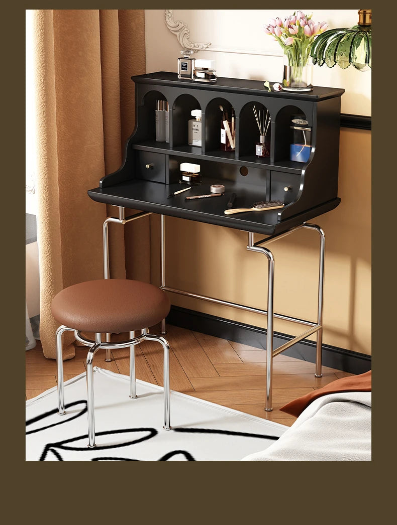 Elegant Solid Wood Makeup Vanity with Stainless Steel Legs – Chic Dressing Table for a Stylish Bedroom Setup halmh-5316