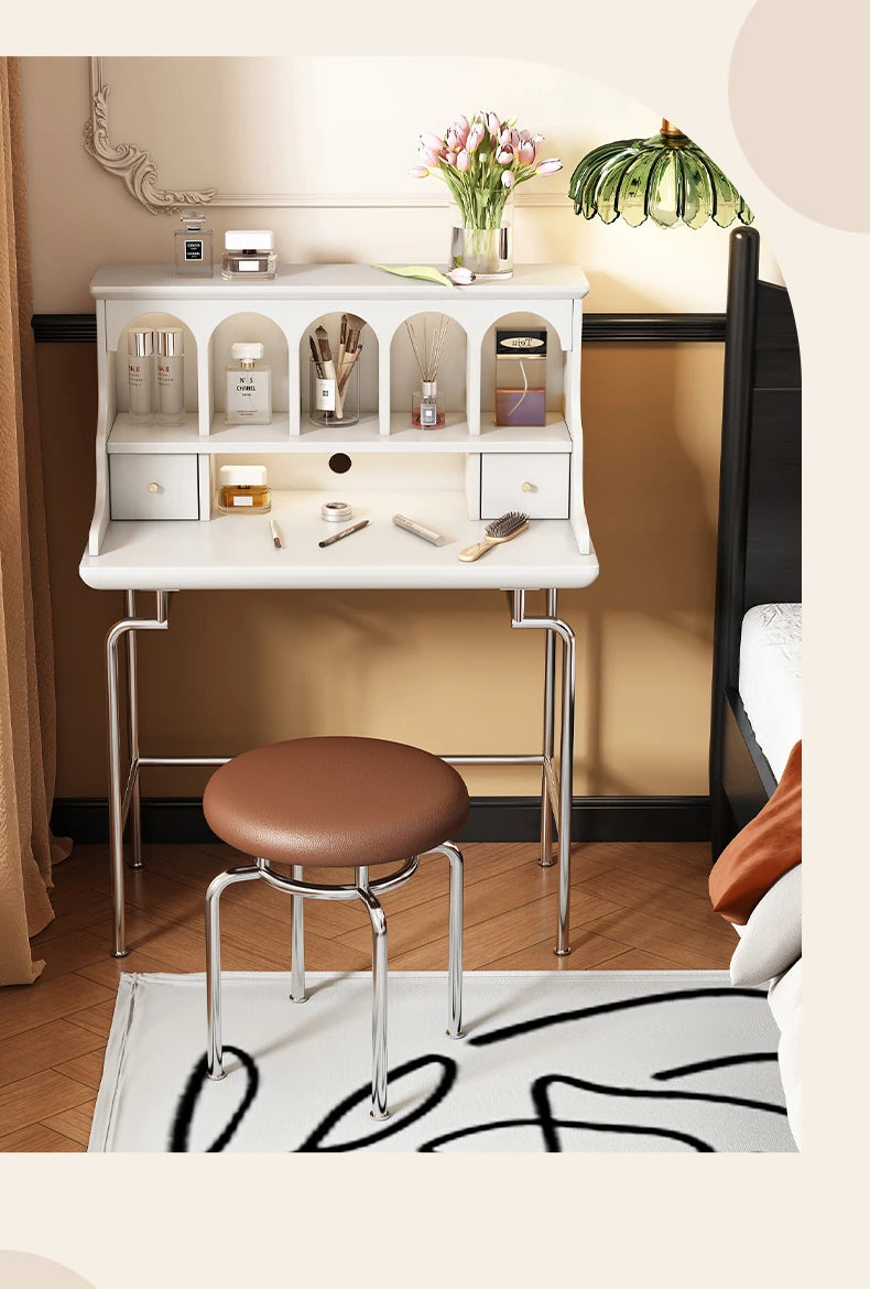 Elegant Solid Wood Makeup Vanity with Stainless Steel Legs – Chic Dressing Table for a Stylish Bedroom Setup halmh-5316