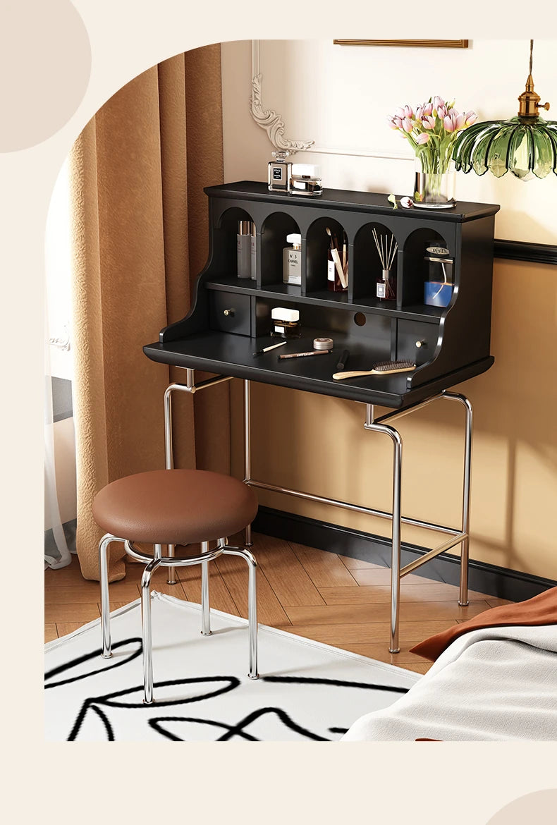 Elegant Solid Wood Makeup Vanity with Stainless Steel Legs – Chic Dressing Table for a Stylish Bedroom Setup halmh-5316