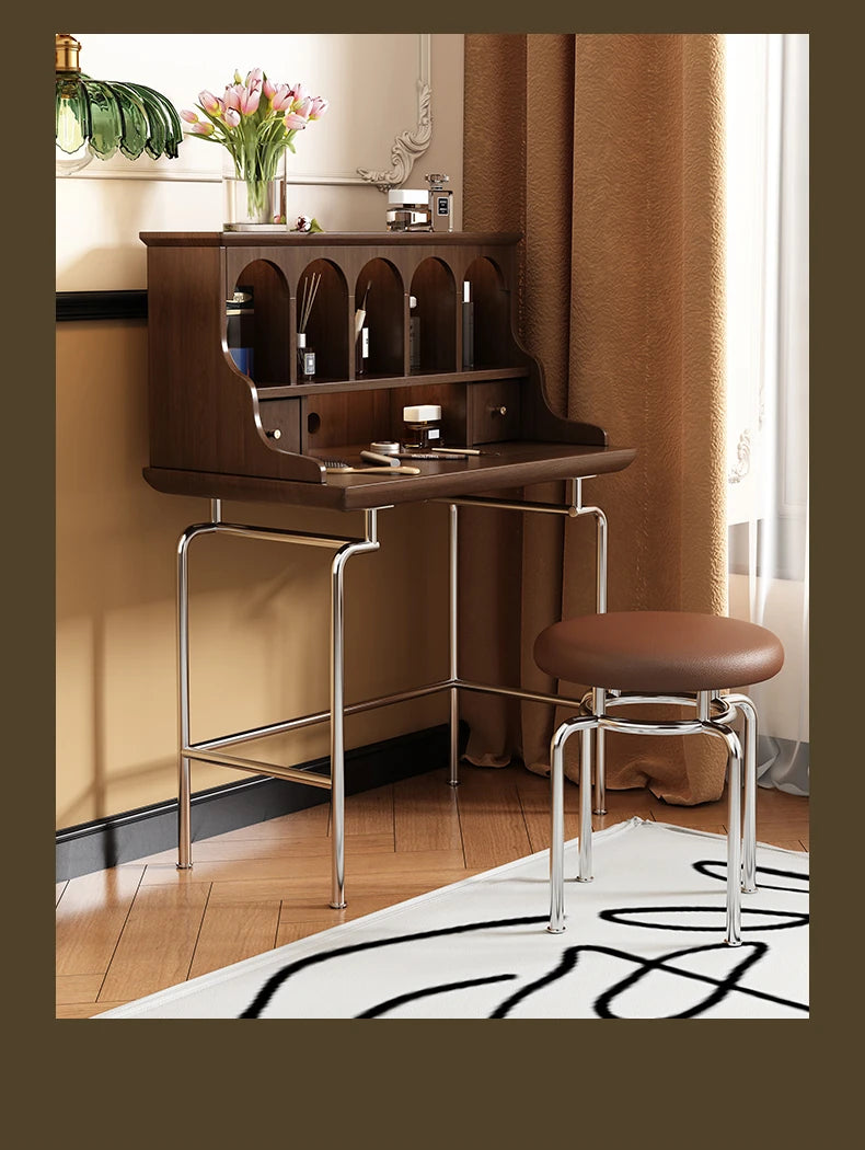 Elegant Solid Wood Makeup Vanity with Stainless Steel Legs – Chic Dressing Table for a Stylish Bedroom Setup halmh-5316