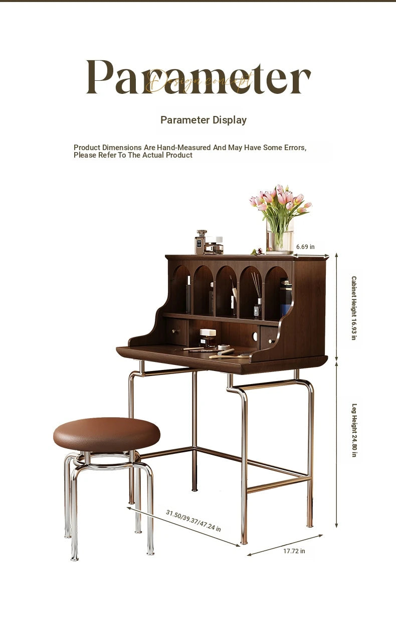 Elegant Solid Wood Makeup Vanity with Stainless Steel Legs – Chic Dressing Table for a Stylish Bedroom Setup halmh-5316